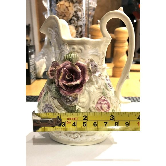 Ceramic Open Sugar Bowl and Creamer With Embossed Roses - Picture 9 of 10